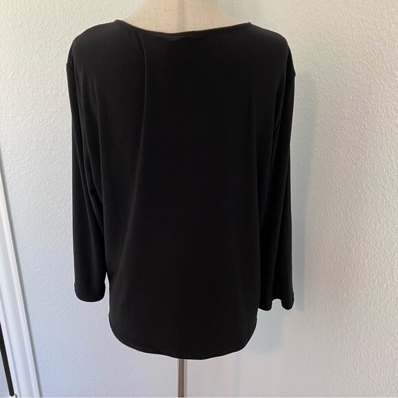 Black White Color Block Wave Pattern Key Hole Cut Out Tie Front Blouse Size PL - Picture 7 of 12